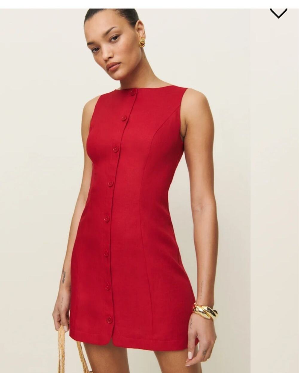 Reformation Zarae Sleeveless Red 100% Linen Mini Summer Dress Sz 0